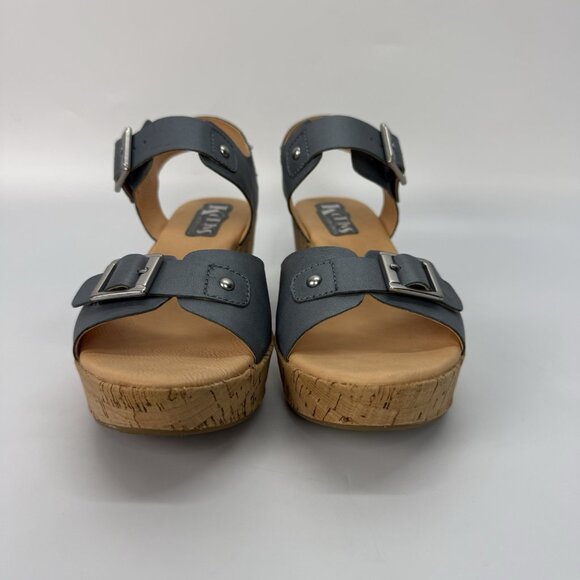 Korks by Kork‑Ease Blue Leather Buckle Wedge Sandals Womens Size 7 Comfort Style - Picture 6 of 15